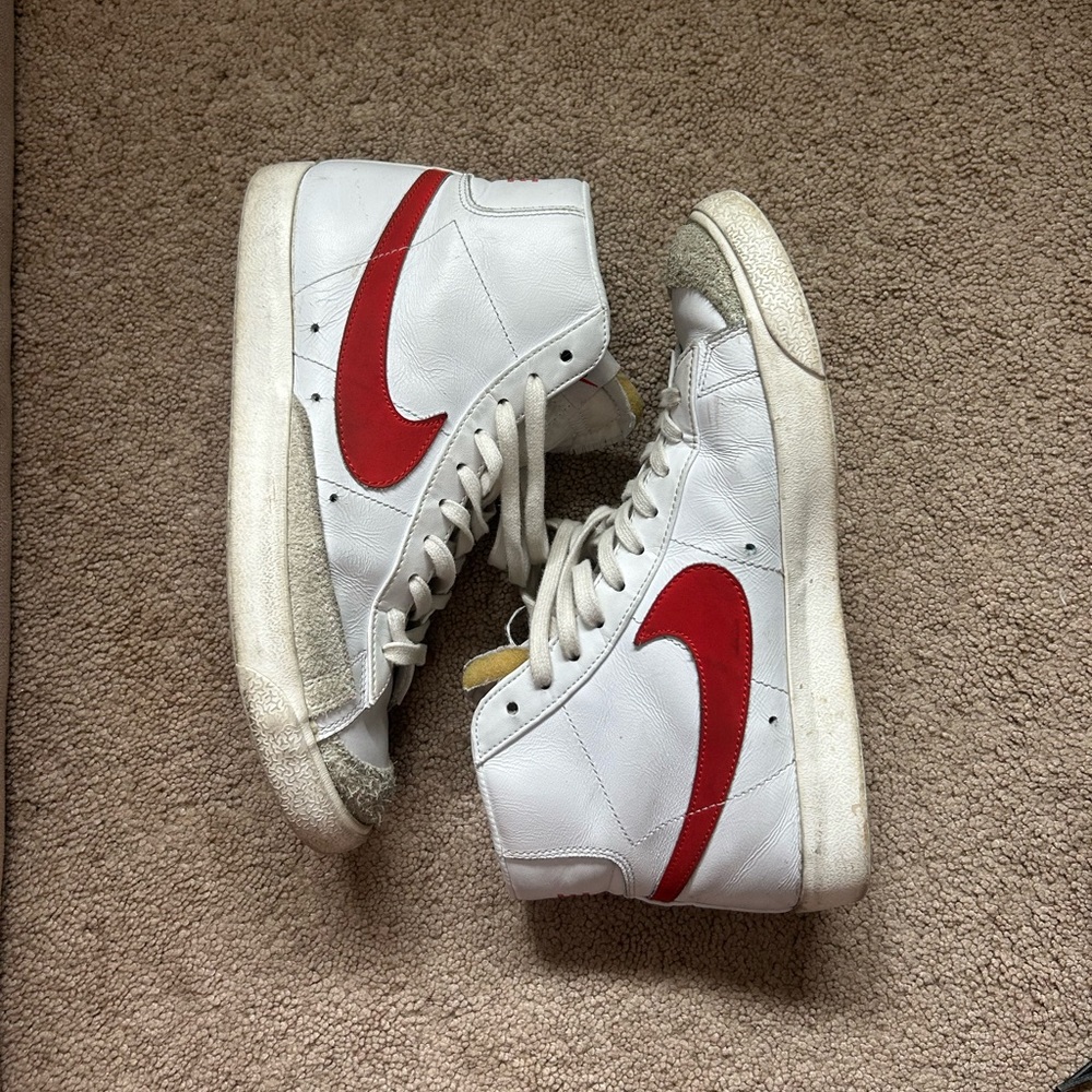 Red and White Nike Blazers
